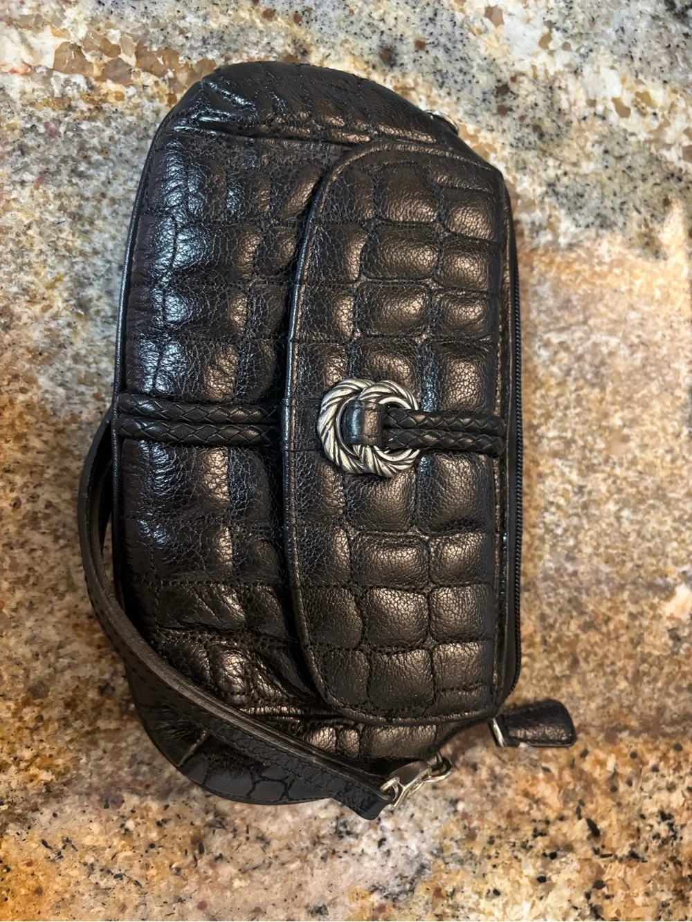 Brighton Black Leather Croc Embossed Small Crossbody Shoulder Bag Purse One Size